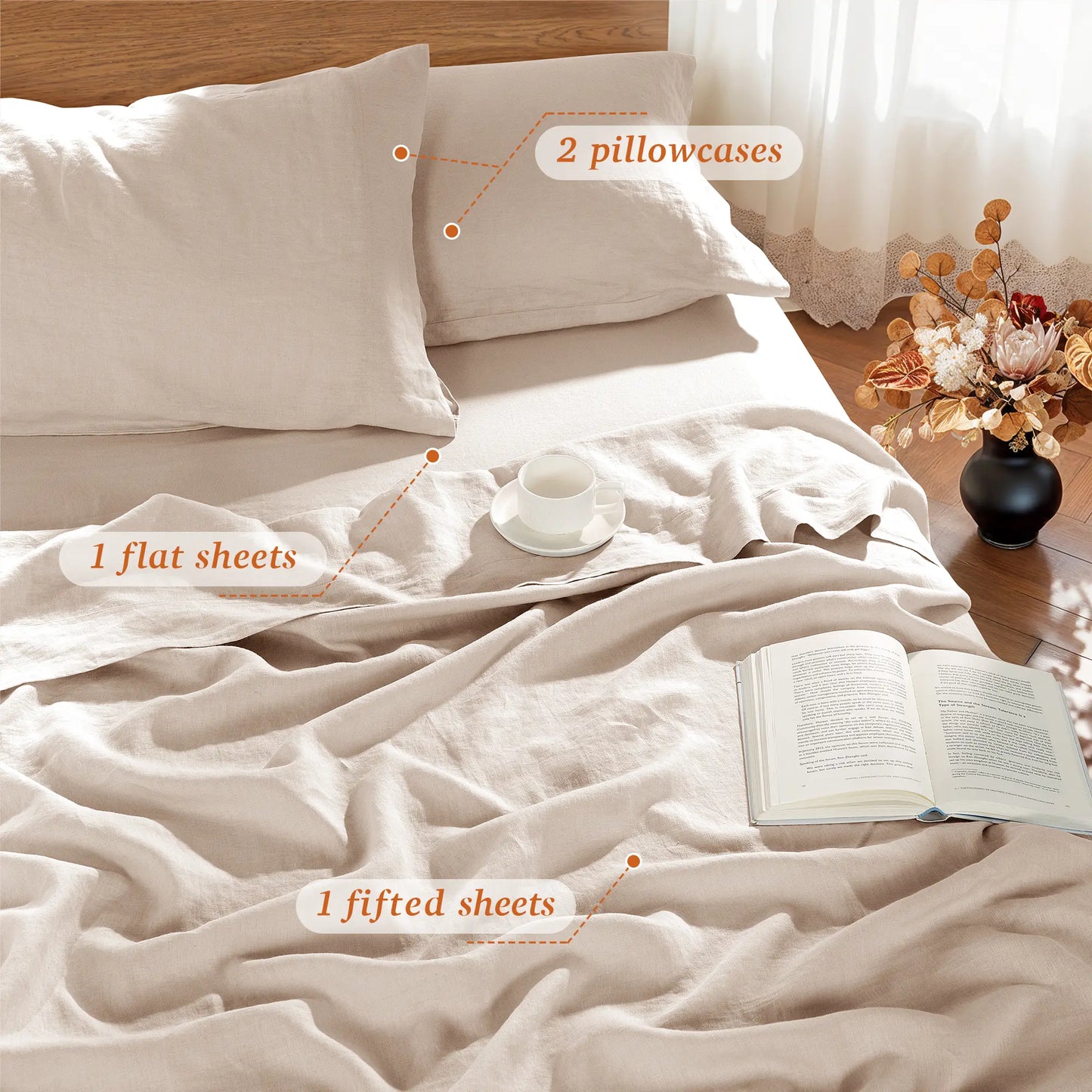 Kanesin Soft Washed Linen Bed Sheets